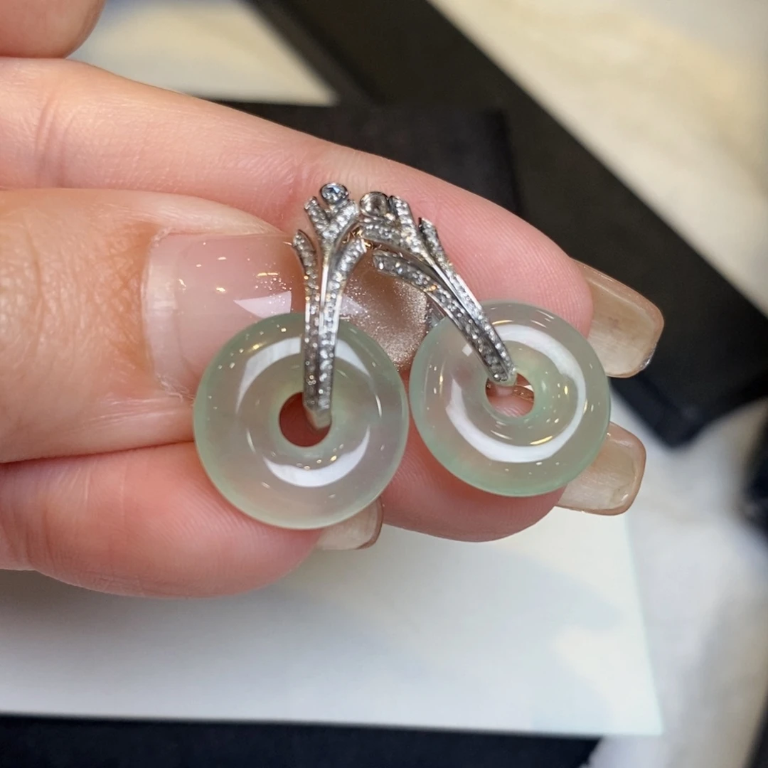 翡翠耳饰18K金镶嵌甜甜圈