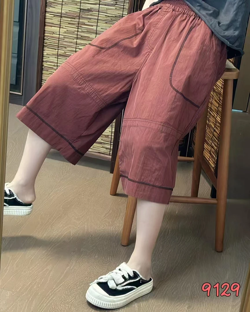 9129休闲纯棉七分裤韩版宽松百搭夏季外穿纯色
