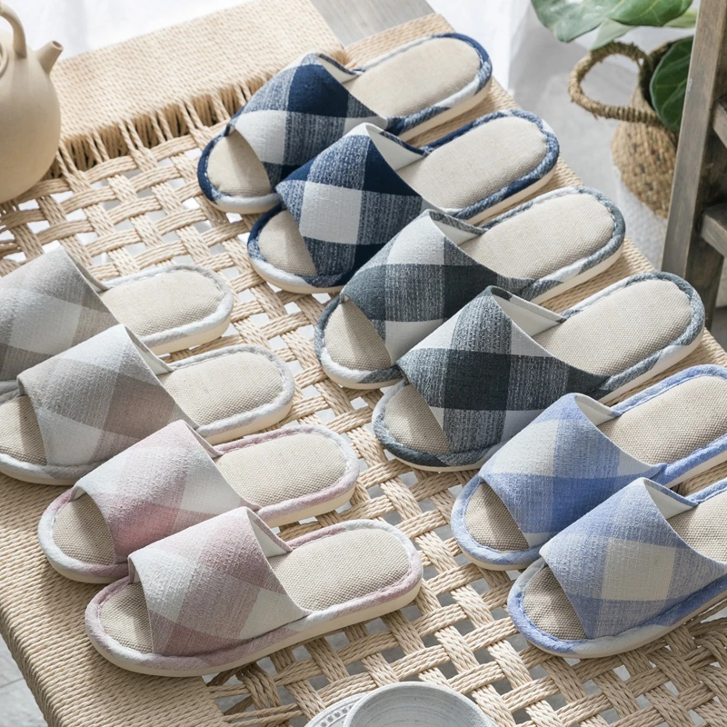 2双棉布亚麻拖鞋女款式随机发