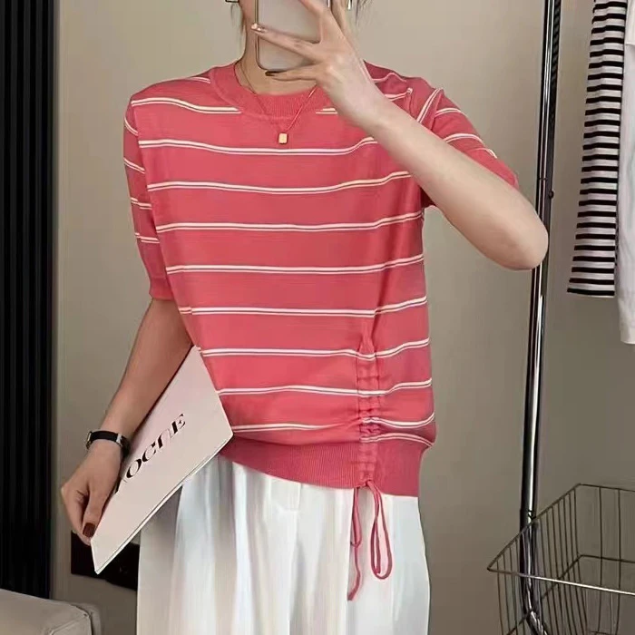 短袖不褪色圆领条纹针织衫显瘦打底百搭宽松SY-G5869-B24
