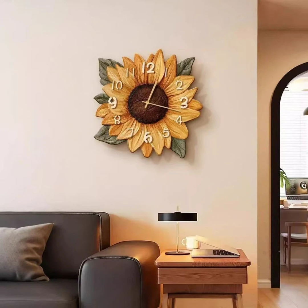 向日葵客厅挂墙装饰画餐厅电视时钟静音古风J
