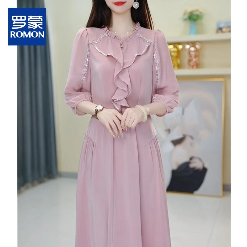 【宠粉定制】A08粉色大码连衣裙优雅气质减龄收腰显瘦秋季设计感