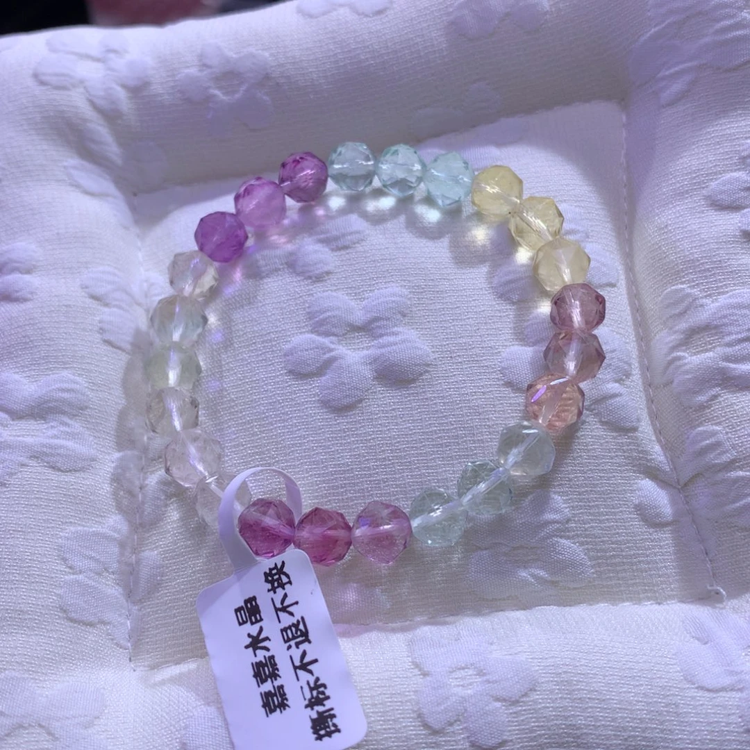 银S925镶嵌水晶手串彩萤石切面