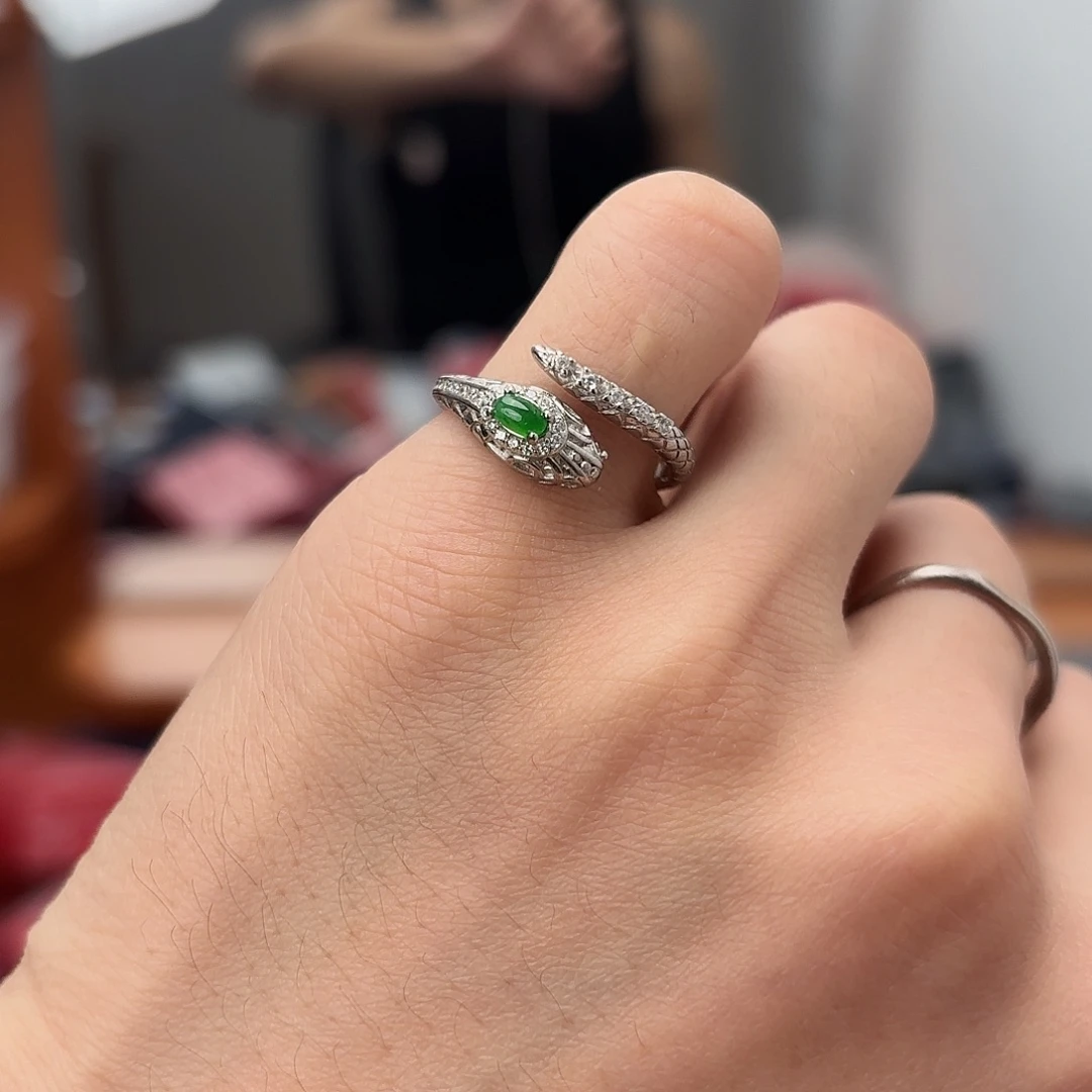 翡翠戒指银S925镀金镶嵌