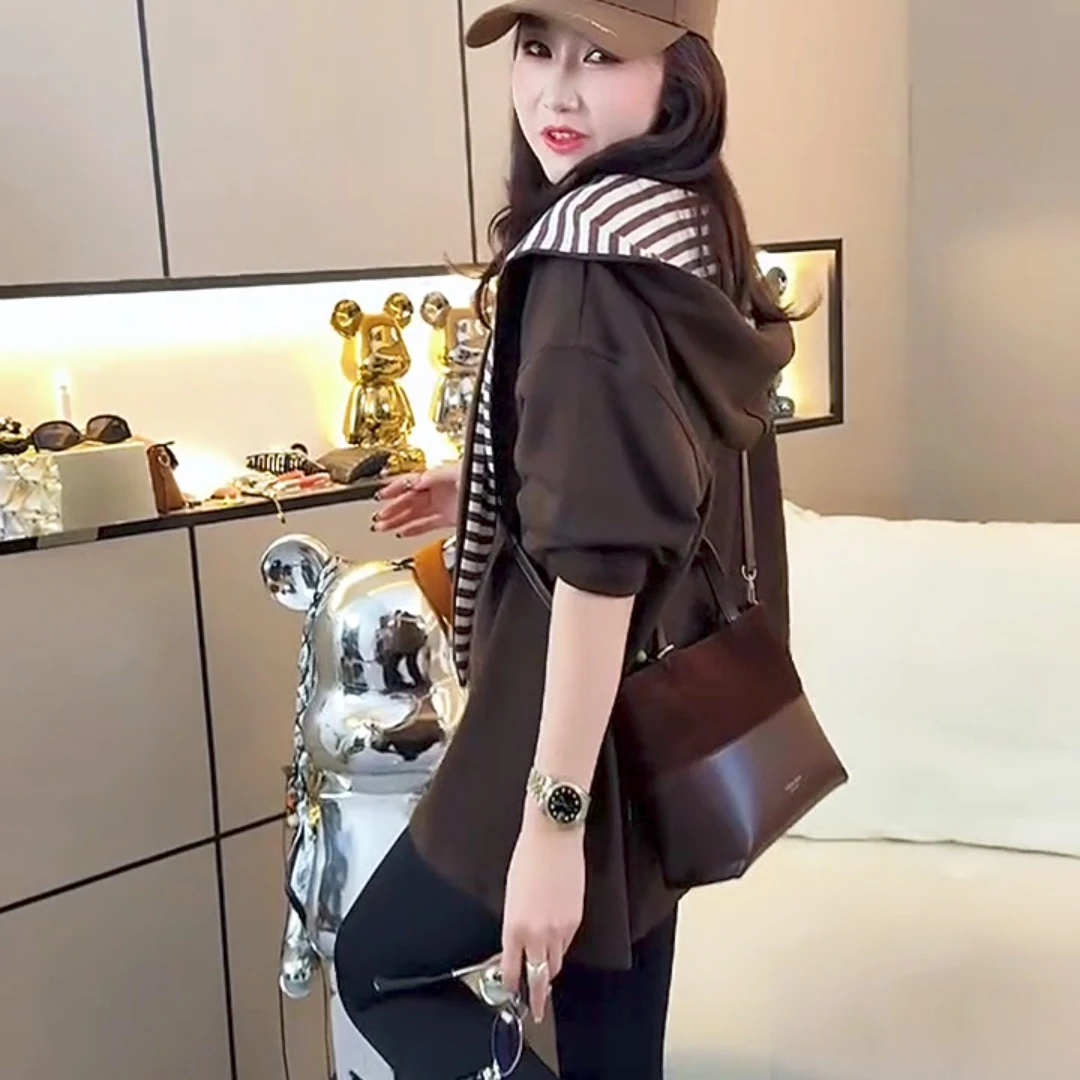 欧韩女款连帽中长款卫衣盖屁屁上衣时尚百搭显瘦洋气女士上衣