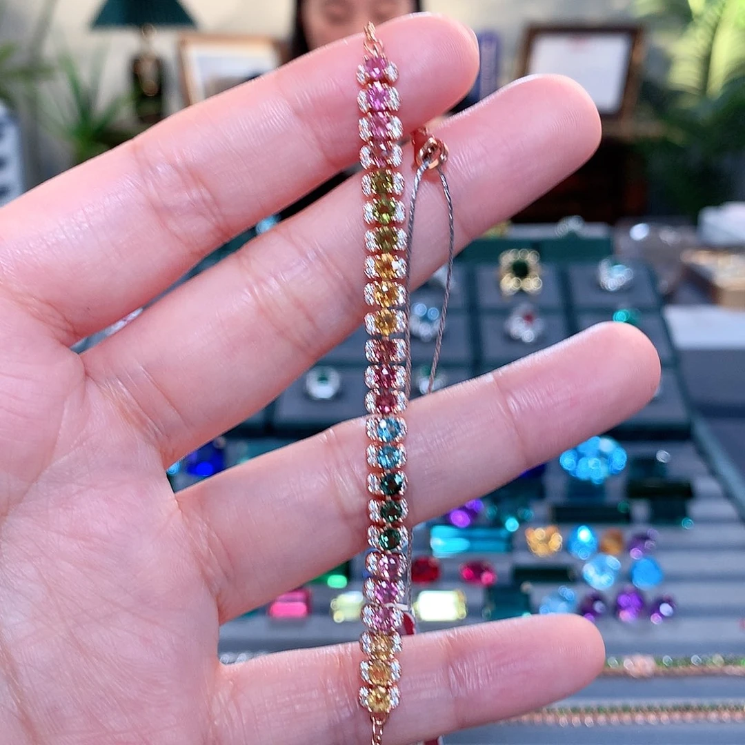 【闪购商品】碧玺手链银S925镶嵌碧玺手链