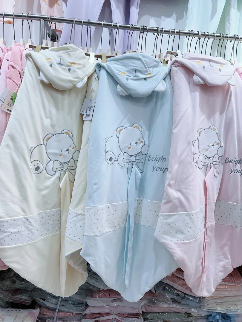 新生儿纯棉蝴蝶结小熊包被98*98cm(120克棉适合2-9月份）