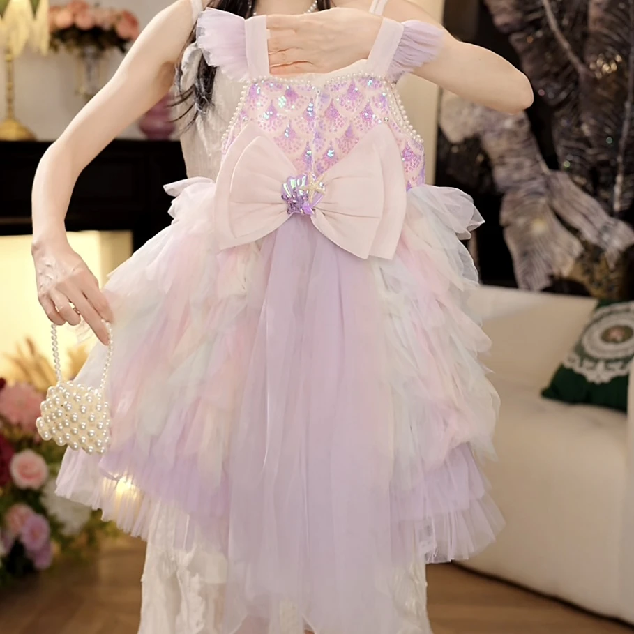 夏季新款女童连衣裙美人鱼洛丽塔无袖吊带公主裙HCB596-tylj