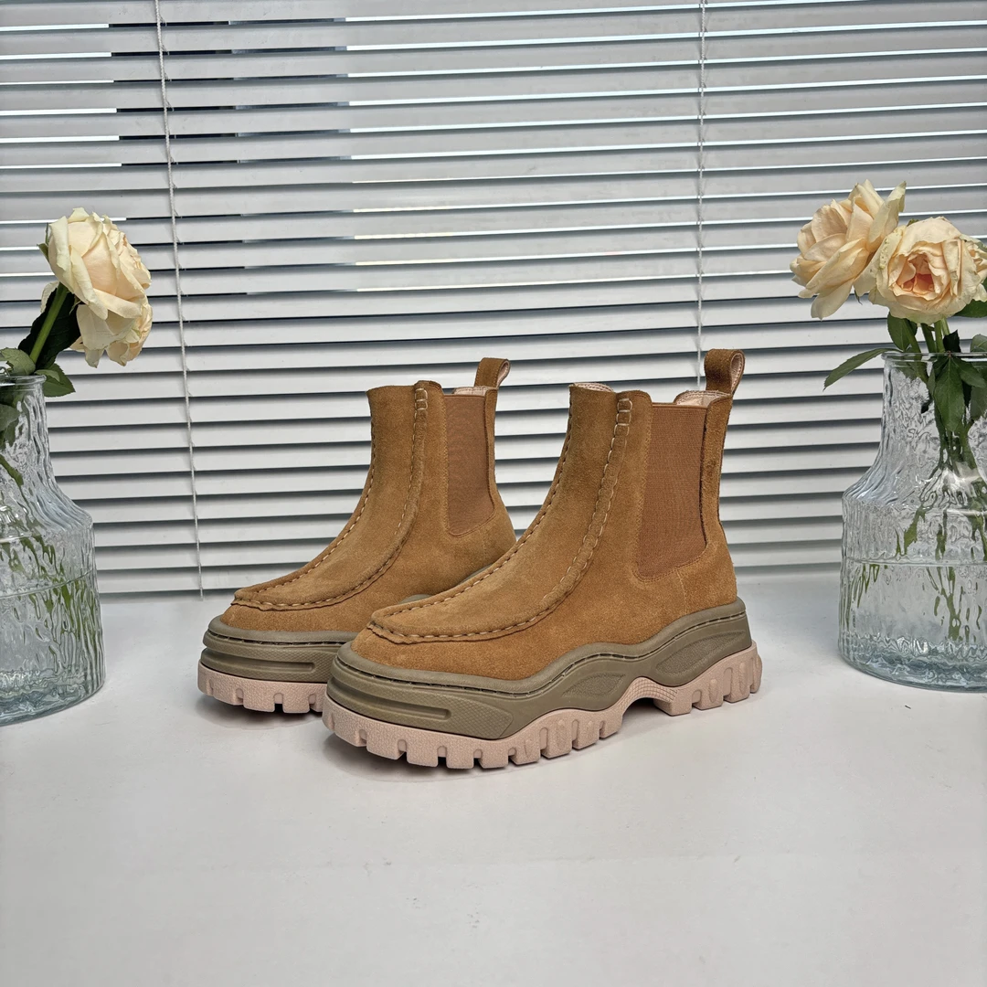 MUMANI/牧玛尼切尔西靴女短筒马丁靴欧美复古真皮厚底短靴P208