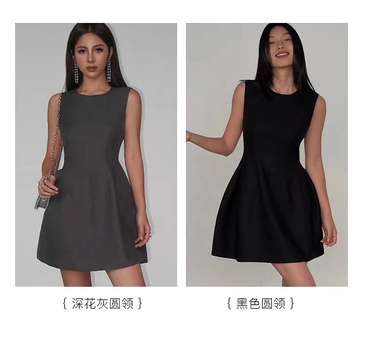 小个子无袖背心连衣裙黑灰2025夏季新款高级叠穿气质收腰显瘦短裙