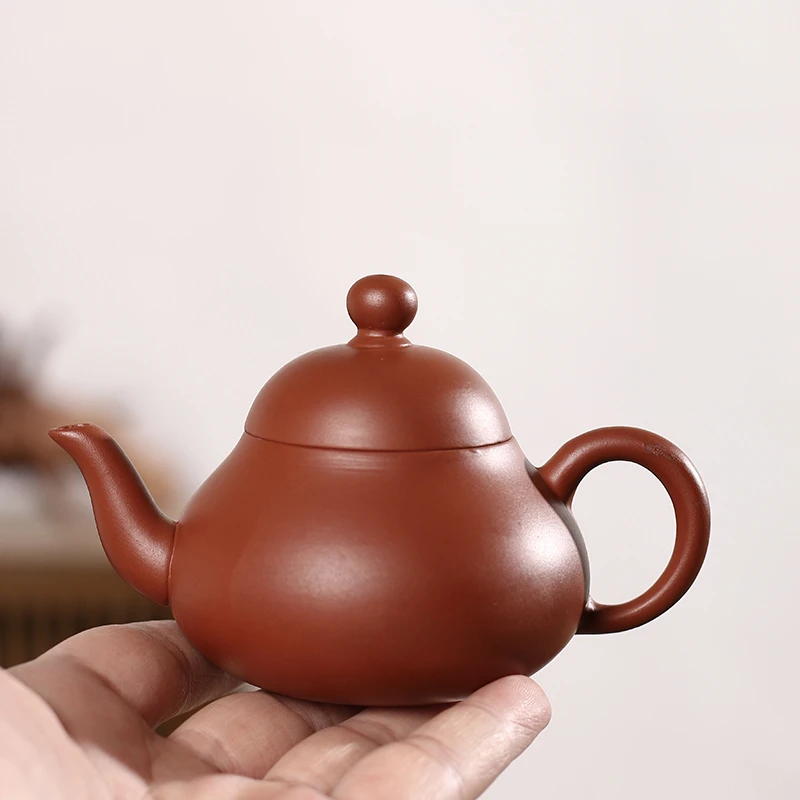 潮州功夫茶手拉壶朱泥矮梨家用泡茶壶陶壶三杯工夫茶壶朱泥手工壶
