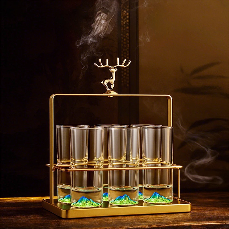 千里江山白酒杯一两二两杯家用套装酒具轻奢无铅水晶玻璃分酒器