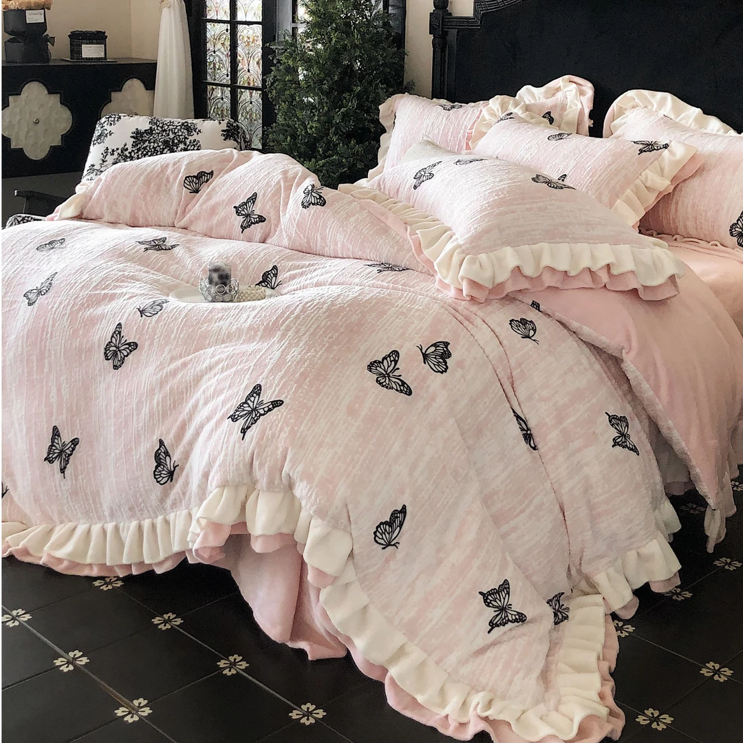 不老的爷爷XR高克重时尚舒适牛奶绒刺绣款zb四件套蝶梦