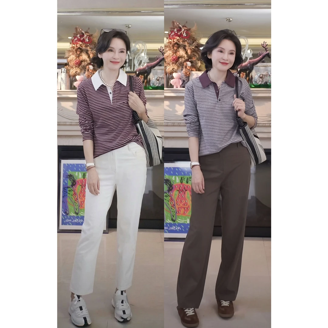 我是摩羯 条纹日记 100精梳棉时尚百搭polo领T恤上衣