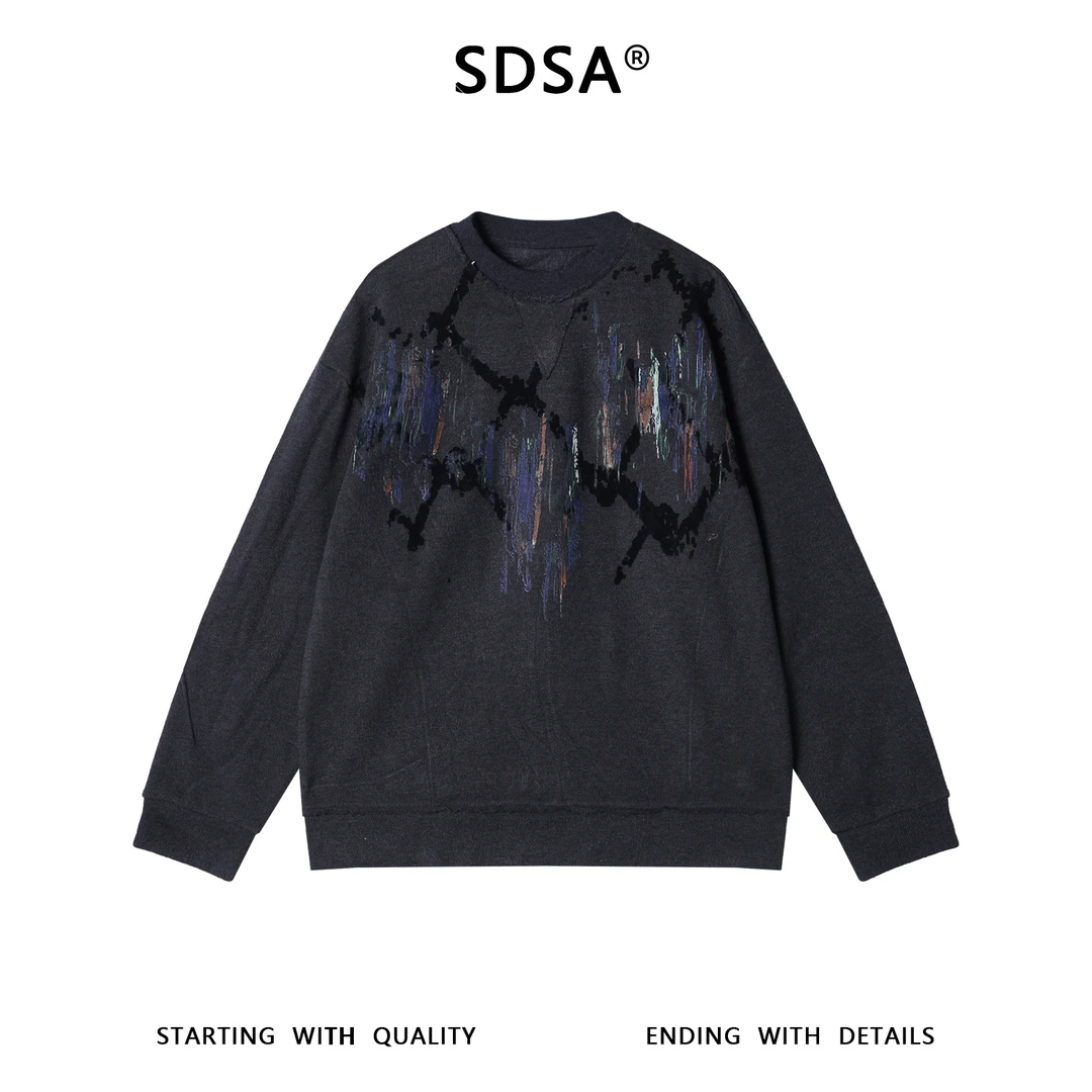 SDSA男士秋冬新款痞帅男装潮牌涂鸦设计圆领卫衣百搭时尚套头上衣