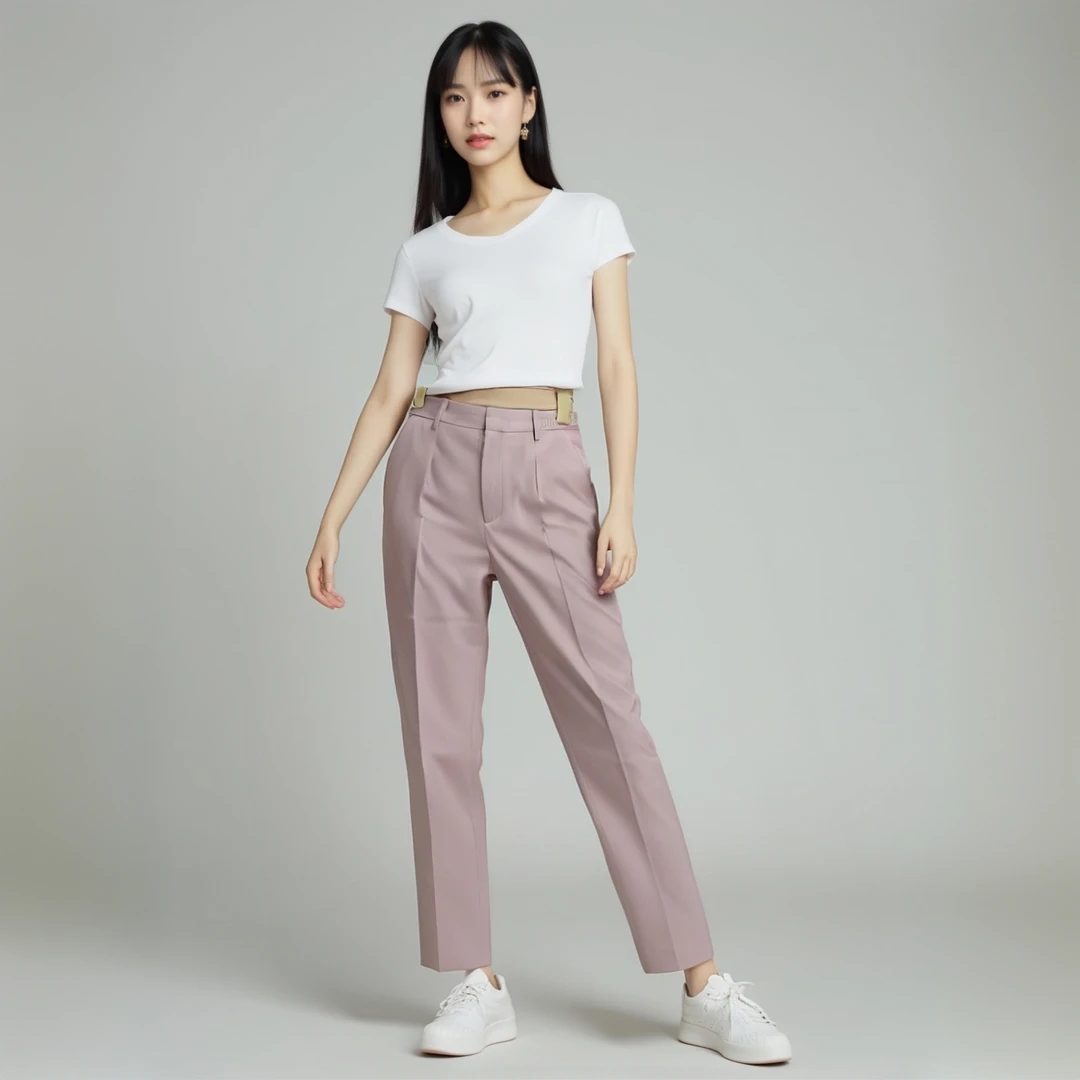 时尚简约休闲粉色小脚裤