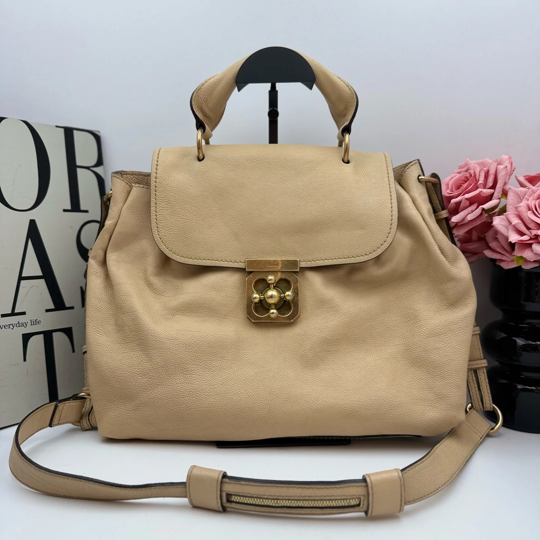 95新 Chloe/蔻依 蔻依/Chloe xy 7912 全皮杏色手提斜挎包 35x25