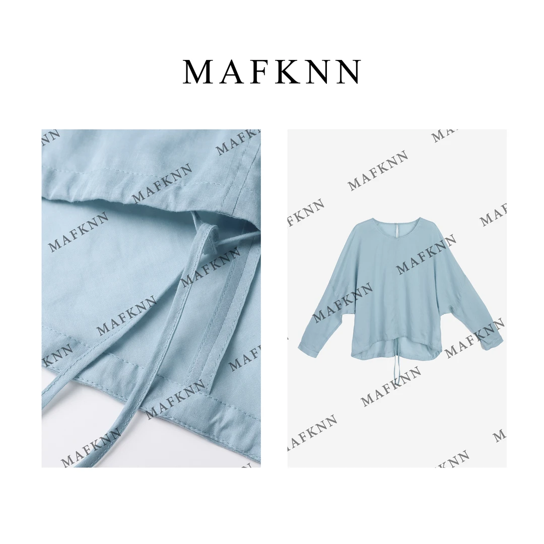 MAFKNN/玛肯时尚休闲简约纯色百搭圆领长袖小衫上衣MK12296