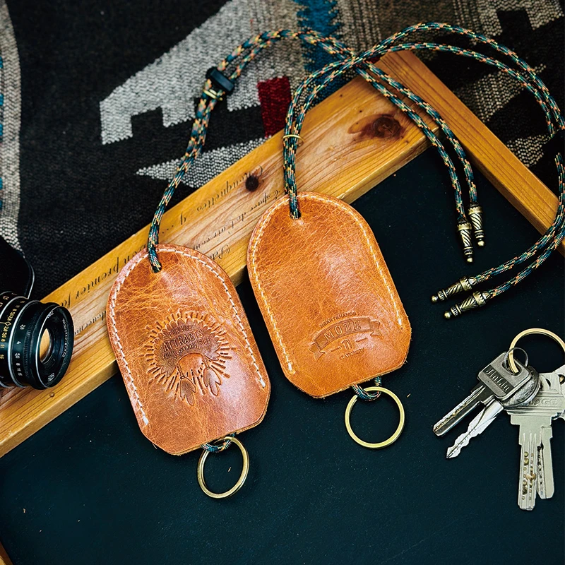 真皮手工缝制印第安系列美式复古抽拉式牛皮钥匙包钥匙挂件配饰
