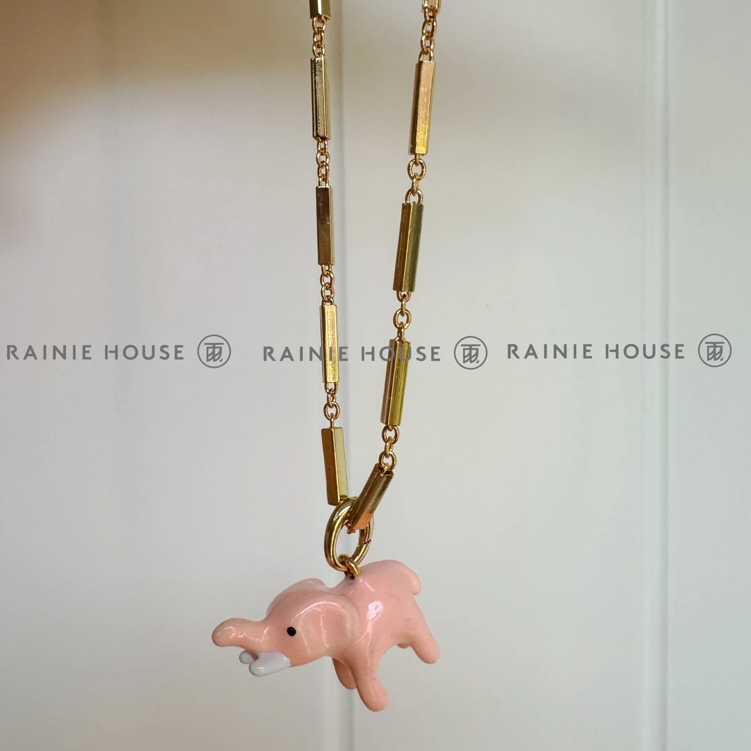铜合金项链 【粉色小象】小雨家设计款珐琅工艺小粉象项链52+5cm