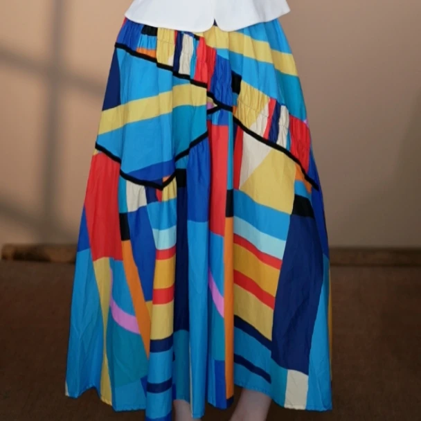 小井定制私服【时尚芭莎】撞色松紧腰A字裙J25Z057