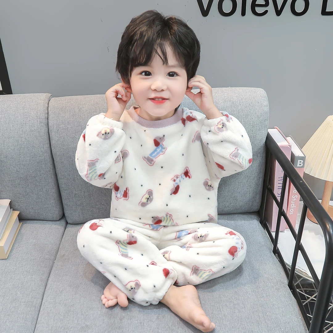男童睡衣秋冬季法兰绒加厚保暖儿童小童婴儿宝宝珊瑚绒家居服套装