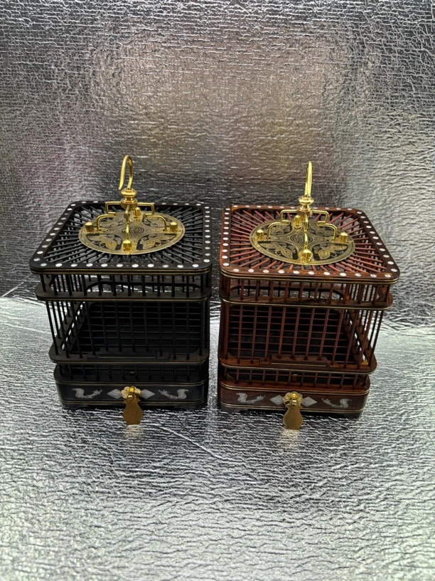 红木红酸枝高档蝈蝈笼子清理方便带抽屉蝈蝈笼子带架子