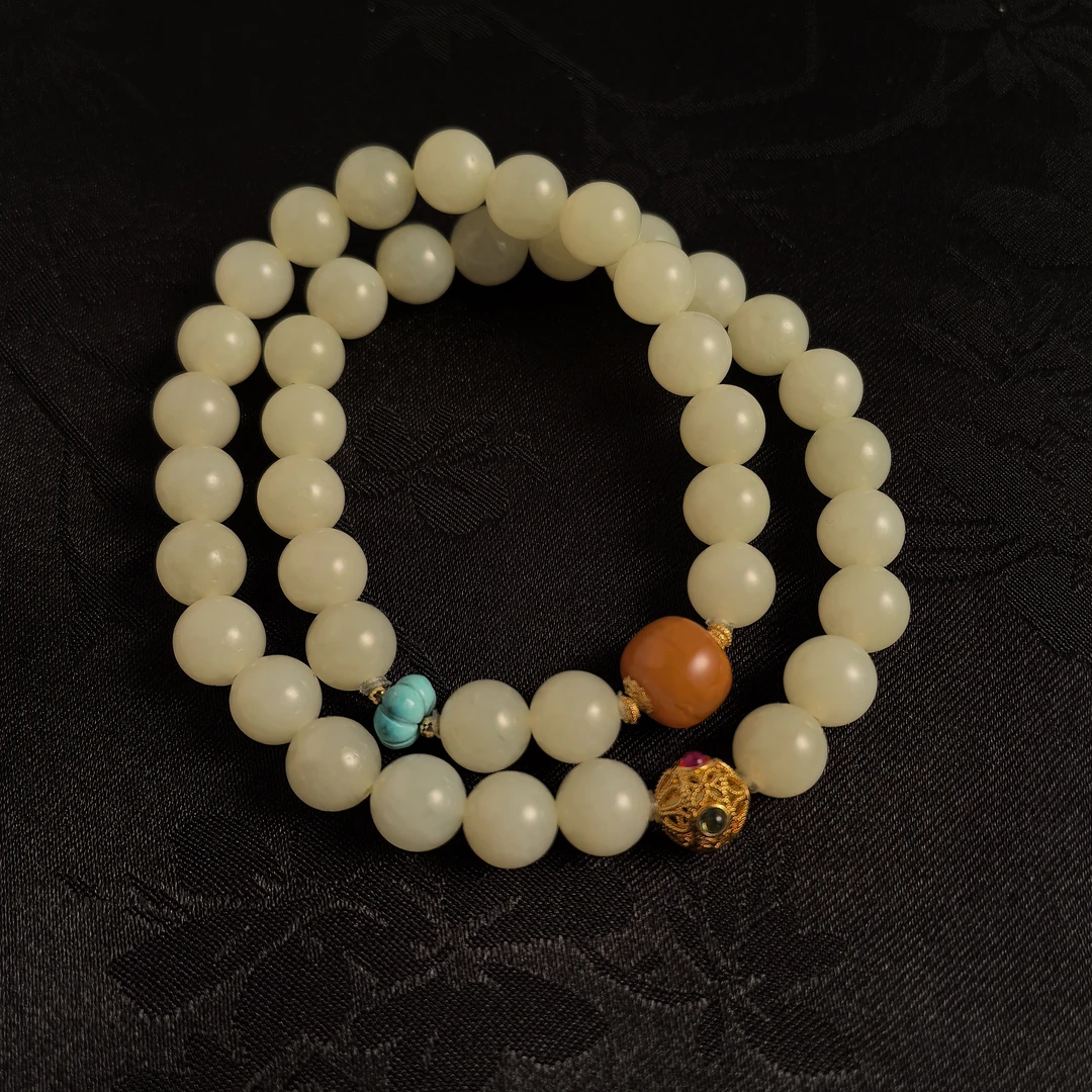 【司造款】黄裳 和田玉 柠檬黄 黄口料 双圈手串