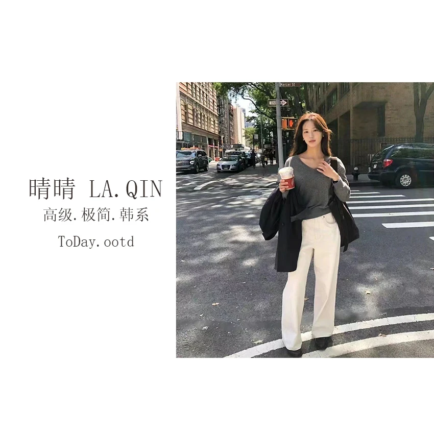 晴晴家-【迟野】春季新款纯色白牛全棉阔腿牛仔裤168