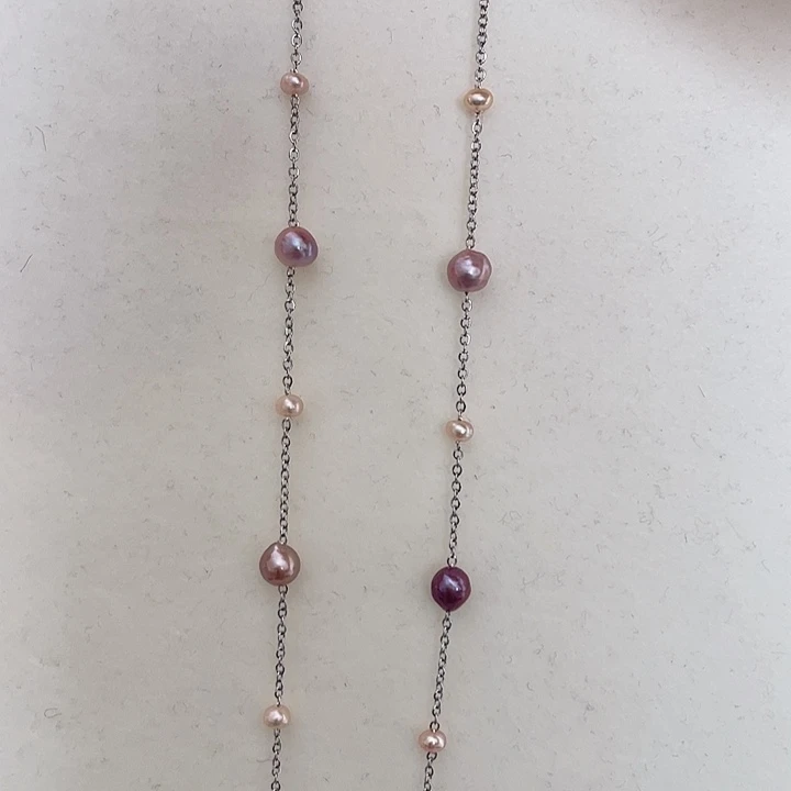 颈饰淡水珍珠钛钢5-6mm糖果色大小珠满天星45厘米长