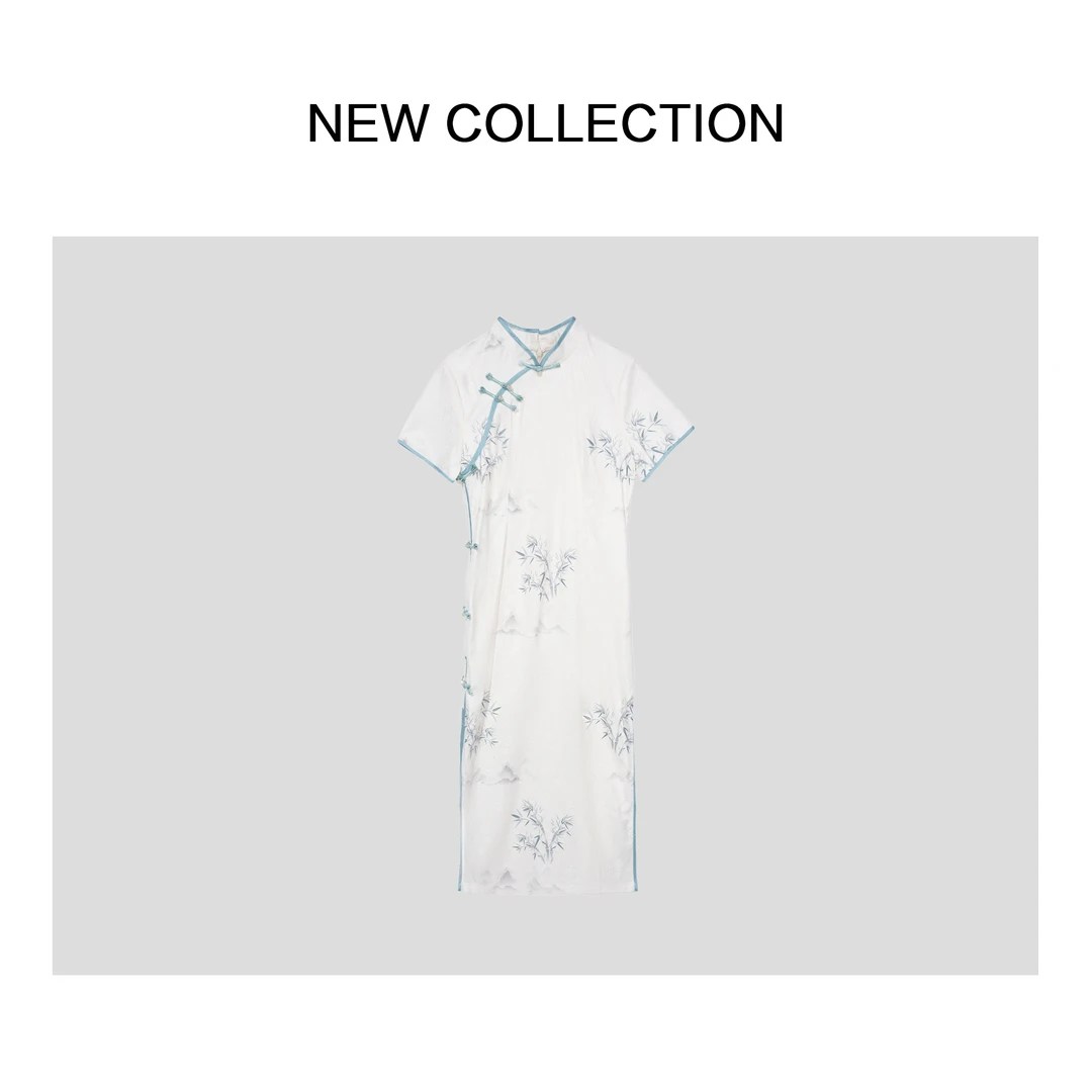 【芳芳专属】L1F28116 水墨风墨竹旗袍式连衣裙