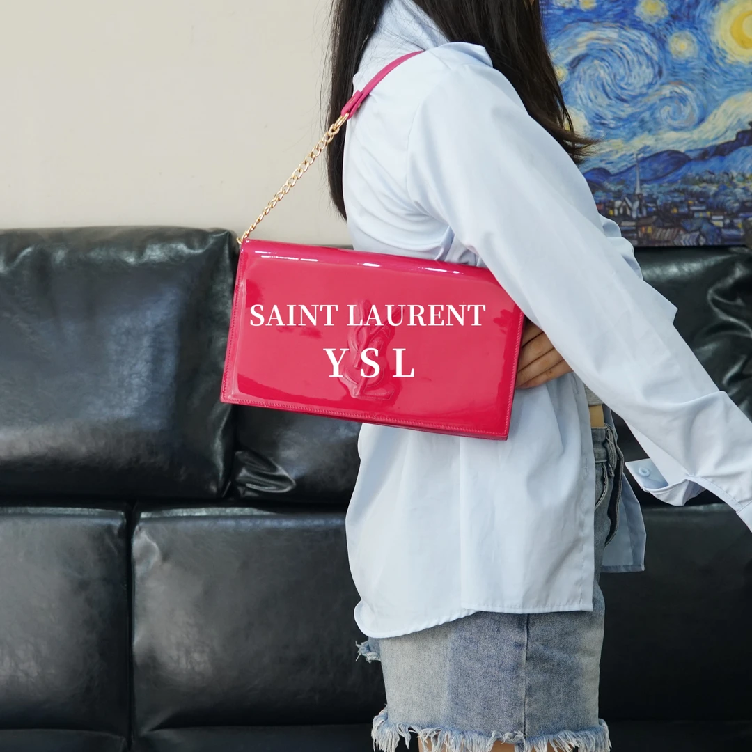 95新 YSL/圣罗兰 玫红浮标字母包/ZH05115054/5054