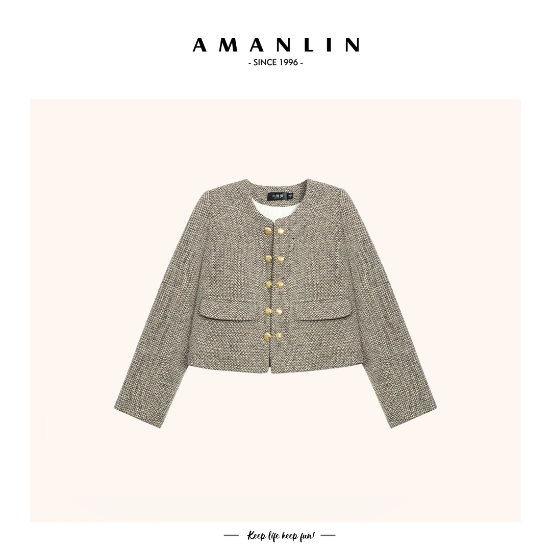 【AMANLIN】2023秋冬季新款羊毛简约风通勤外套女-H00011