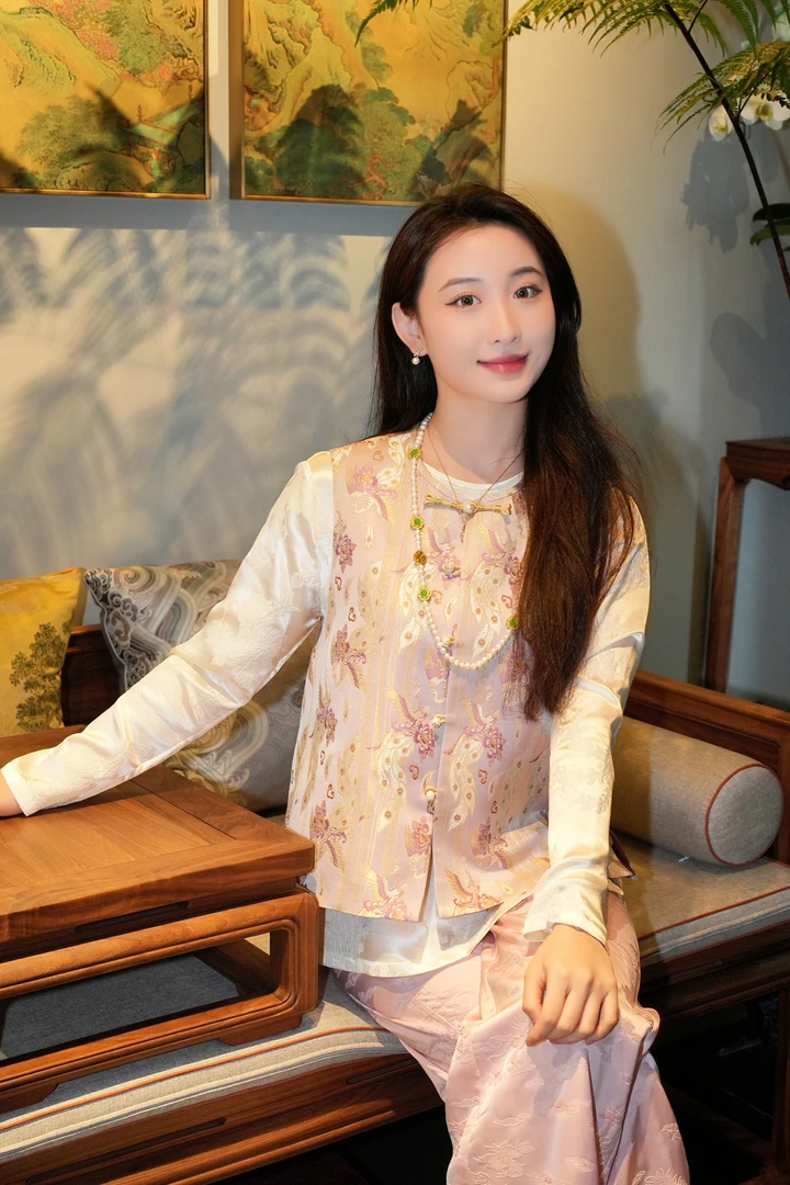 蓝大【晨枝】新中式圆领马甲7474