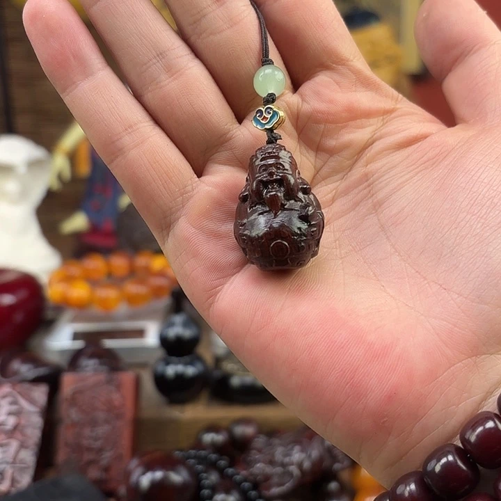 非洲紫檀（红花梨）无事牌财神钥匙扣