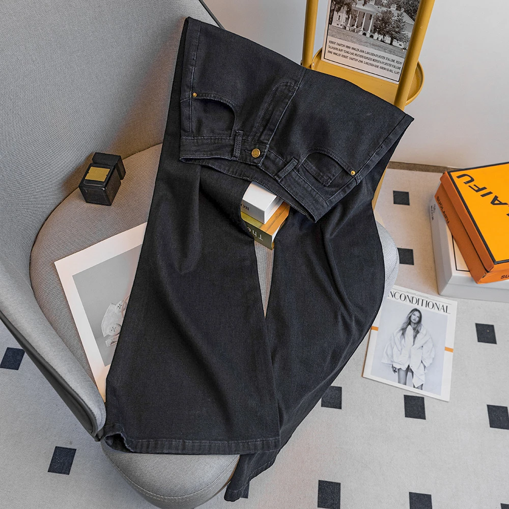 黑灰色天丝微喇牛仔裤女2025夏季薄款高腰显瘦小个子冰丝喇叭裤