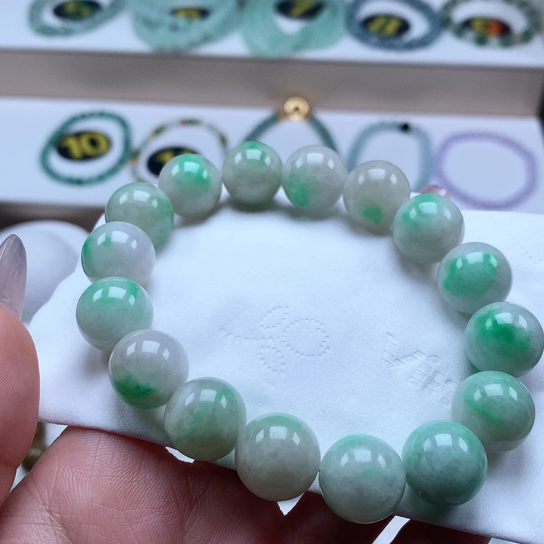 翡翠未镶嵌手串白底青13