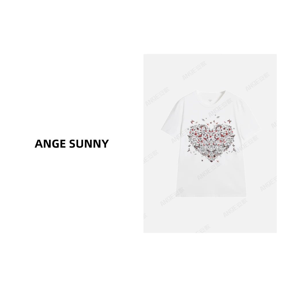 ANGE SUNNY【蝴蝶爱心T恤】轻奢重工刺绣圆领休闲百搭T恤