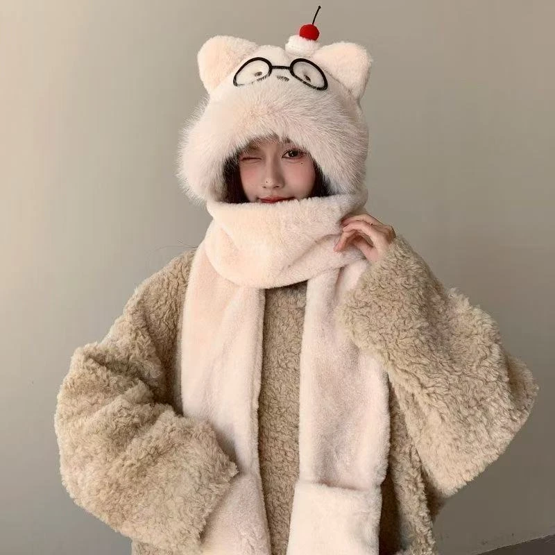 【眼镜小熊】帽子加厚围脖围巾三件套帽子女2025新款爆款洋气