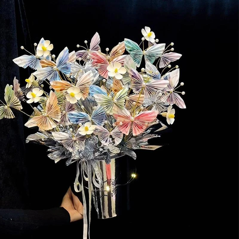 情人节送女朋友男朋友有钱花抱抱桶花束diy材料包生日礼物送男生