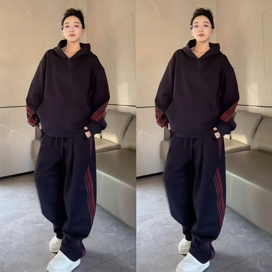 秋季新款三条杠休闲运动时尚套装男士潮牌重磅连帽卫衣卫裤两件套