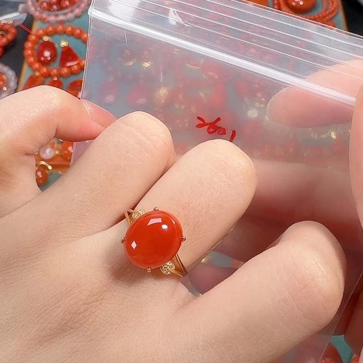 南红玛瑙银S925镶嵌戒指