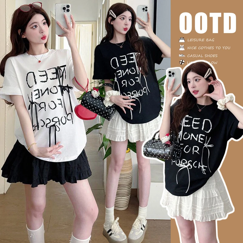 孕妇装夏季新款字母印花蝴蝶结短袖上衣+超火半身裙两件套孕妇装