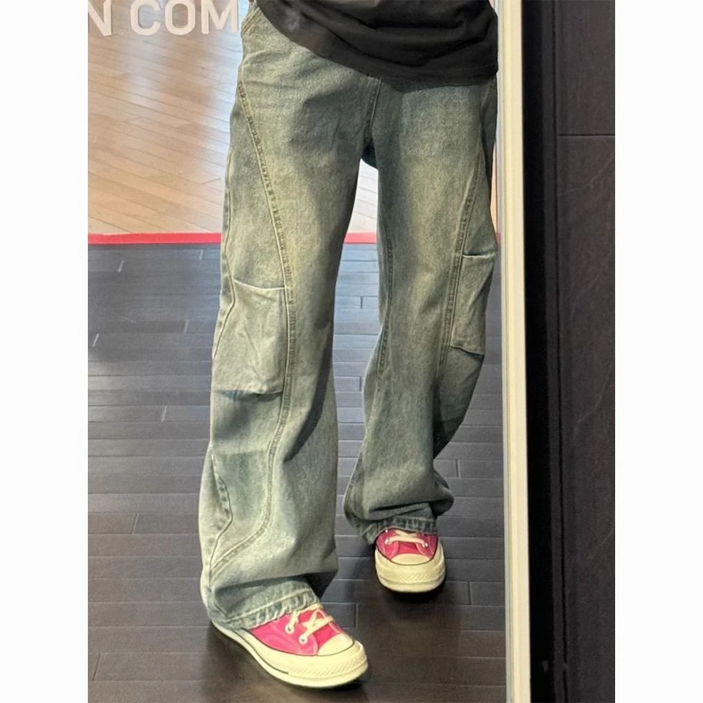 海澜之家运动裤子男潮流黄泥牛仔裤男春秋款宽松直筒弯刀阔腿高街