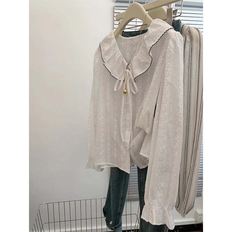 高级感法式蝴蝶结长袖蕾丝衬衫女春季新款学院风时尚洋气减龄小衫