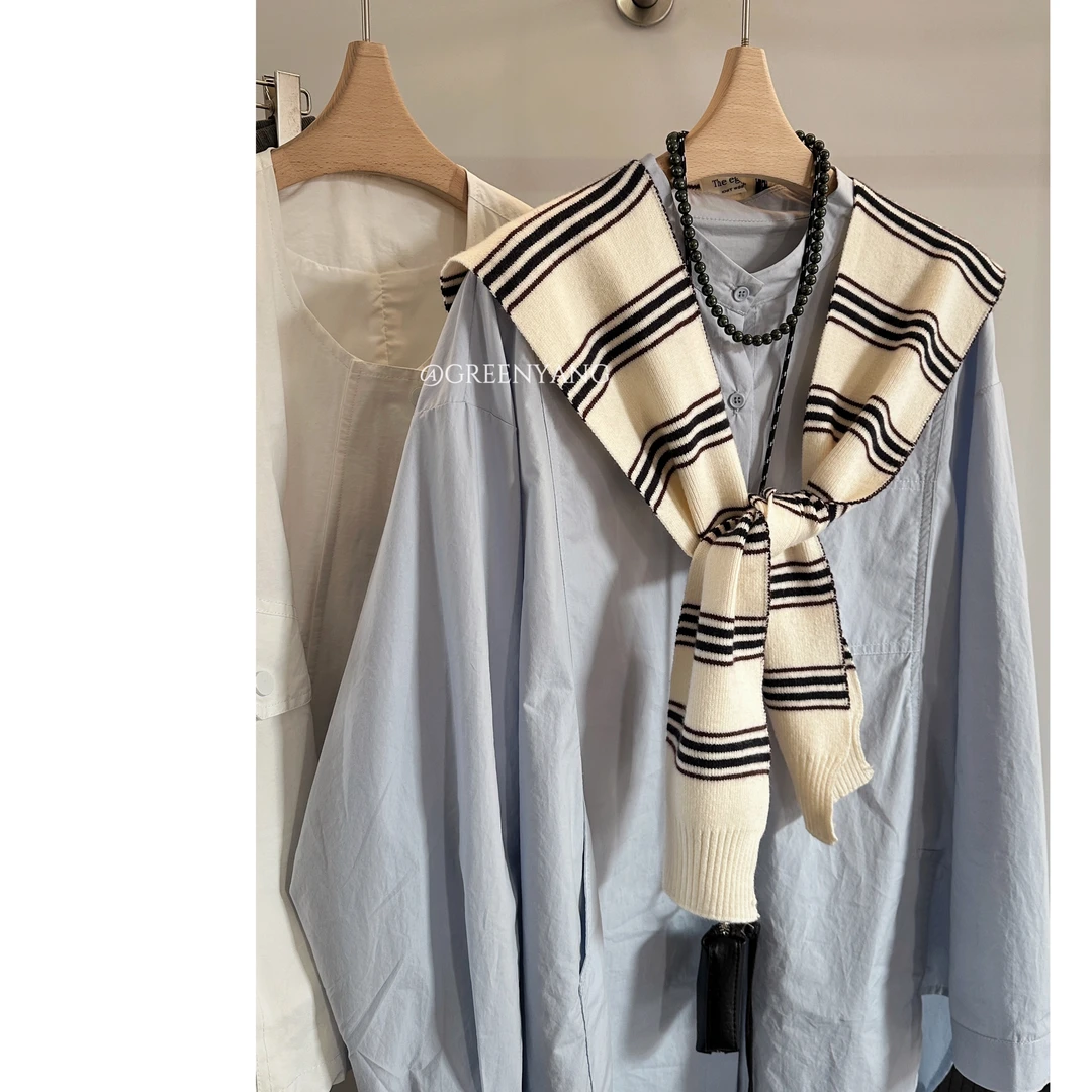 老羊家~韩系条纹外搭小披肩女春季百搭针织搭肩坎肩装饰假领围巾