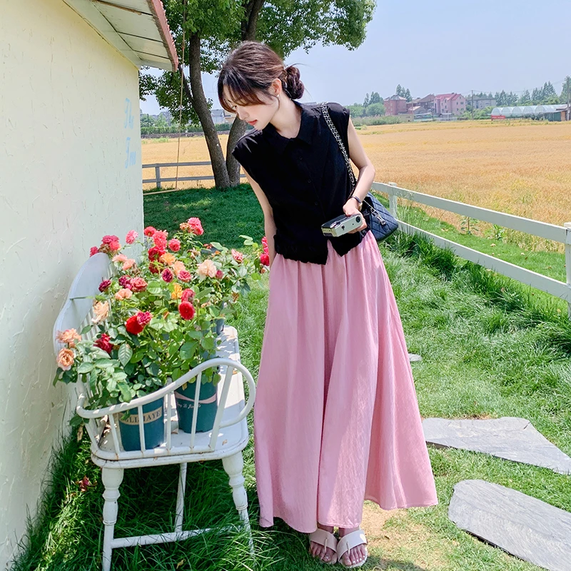 夏季穿搭一整套休闲时尚套装女夏季2025新款无袖衬衫半身裙两件套