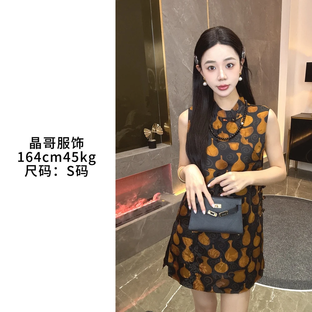 现货【青盏琉璃】新中式百搭显瘦复古夏季国风薄款无袖上衣连衣裙
