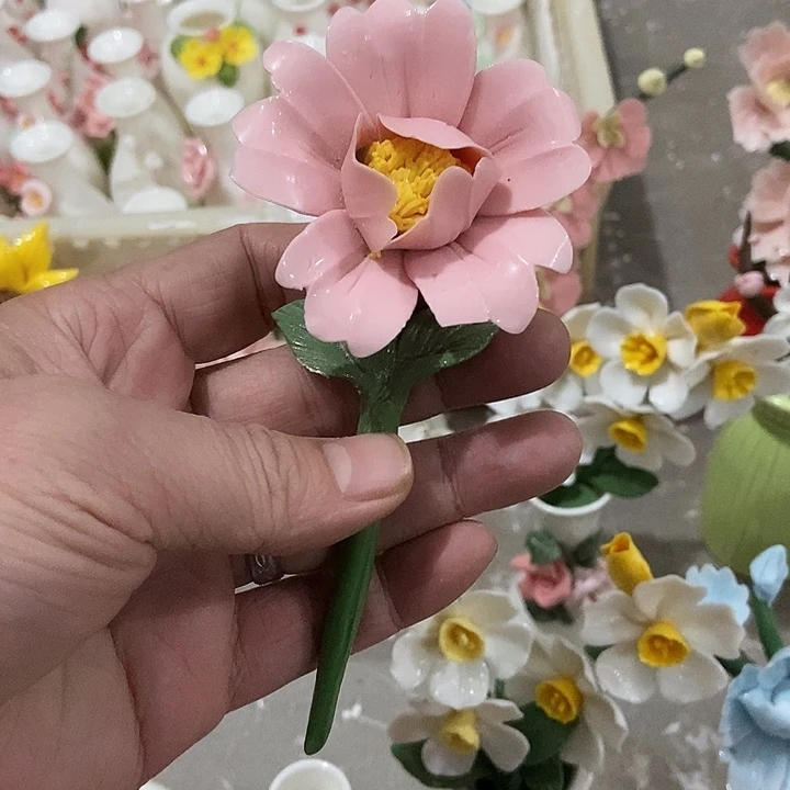 瓷片纯手工陶瓷花摆件瑕