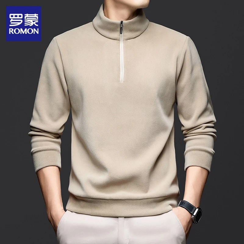 罗蒙半高领卫衣男士2025年秋冬新款半拉链保暖宽松休闲打底上衣